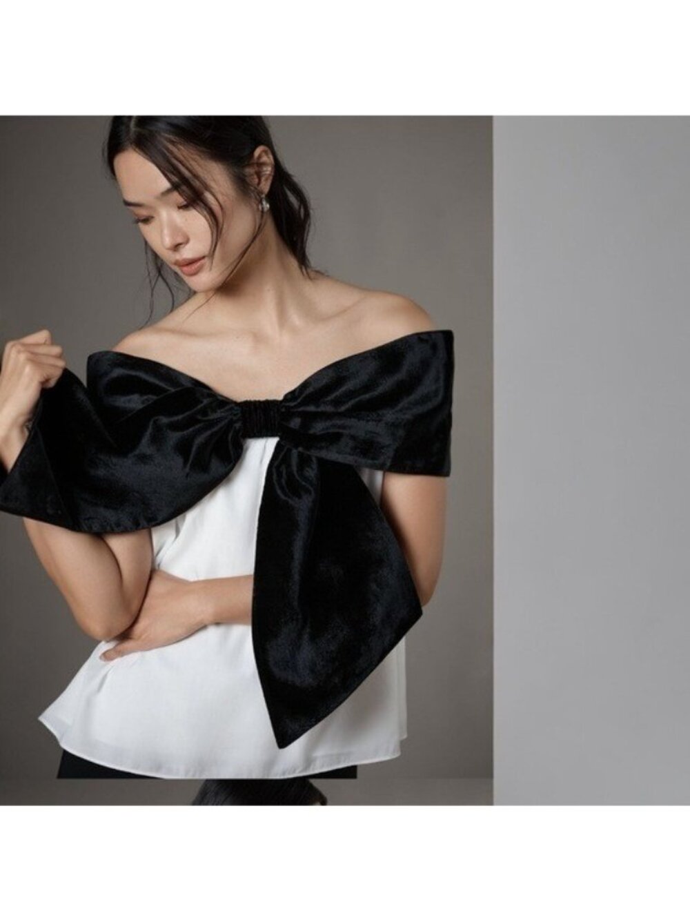 ANTHROPOLOGIE Mare Mare Color Block Off The Shoulder Velvet Bow Top NEW